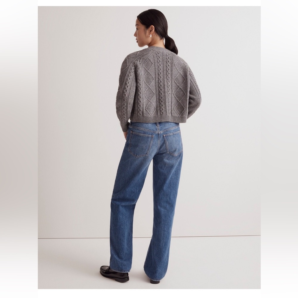 NWT Madewell Women’s Cable Knit Cropped Cardigan in Heather Graphite - Picture 3 of 12